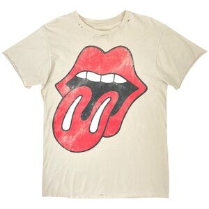 Rolling Stones Vintage Off White Distressed Tongue and Lips Logo T-Shirt sz L